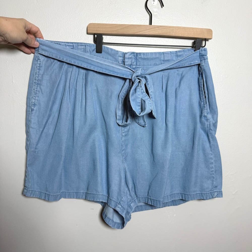 Vero‎ Moda Womens Shorts 18 Blue Tencel Loose Summer Tie Waist Chambray